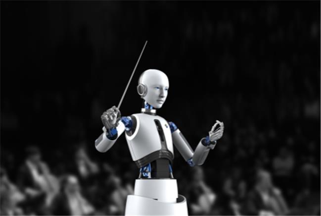 This imagery picture provided by the National Theater of Korea shows EveR 6, an emotionally expressive android robot developed by the Korea Institute of Industrial Technology, conduct an orchestra.