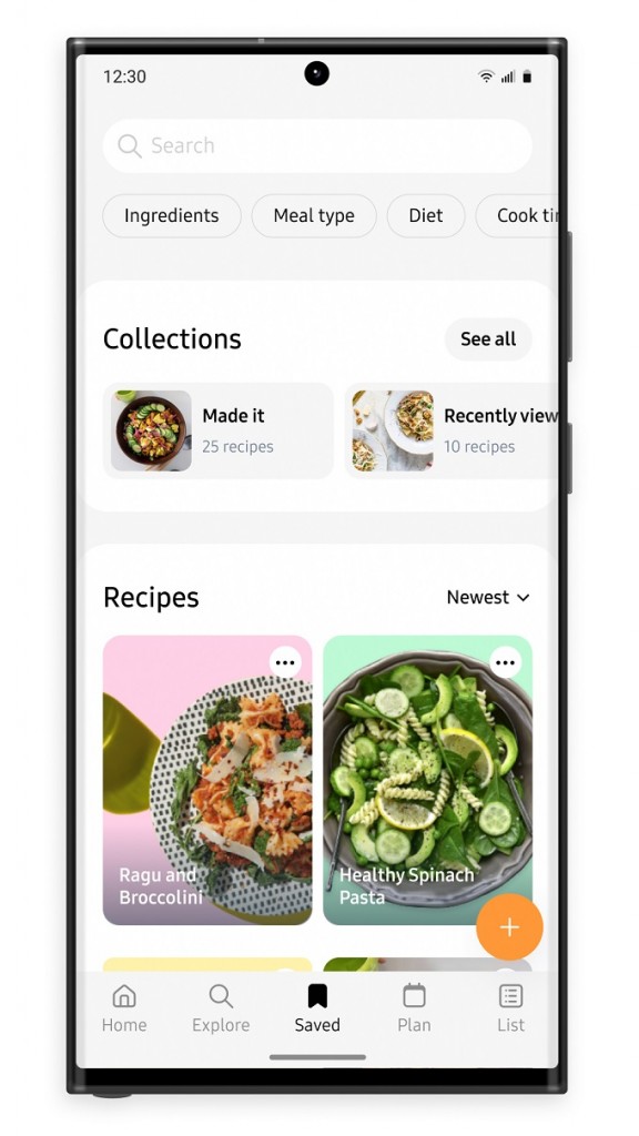 This screenshot, provided by Samsung Electronics Co. on Aug. 24, 2023, shows the food platform Samsung Food.