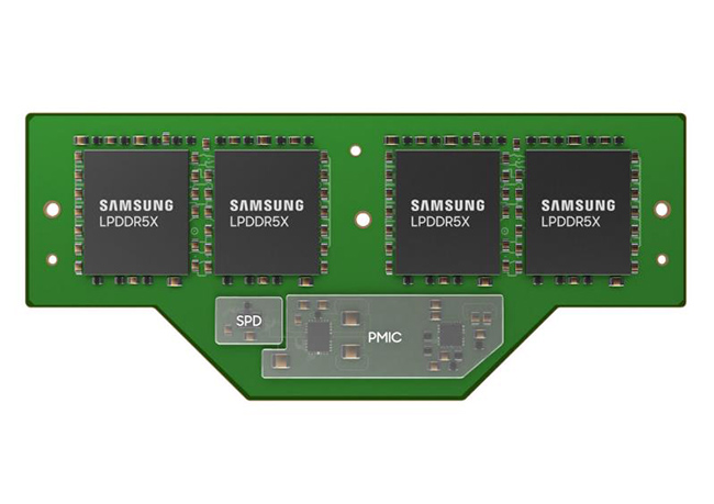 Samsung Electronics has achieved a groundbreaking milestone by successfully developing a Low Power Compression Attached Memory Module (LPCAMM), a next-generation memory solution based on low-consumption DRAM technology. (Image courtesy of Yonhap)