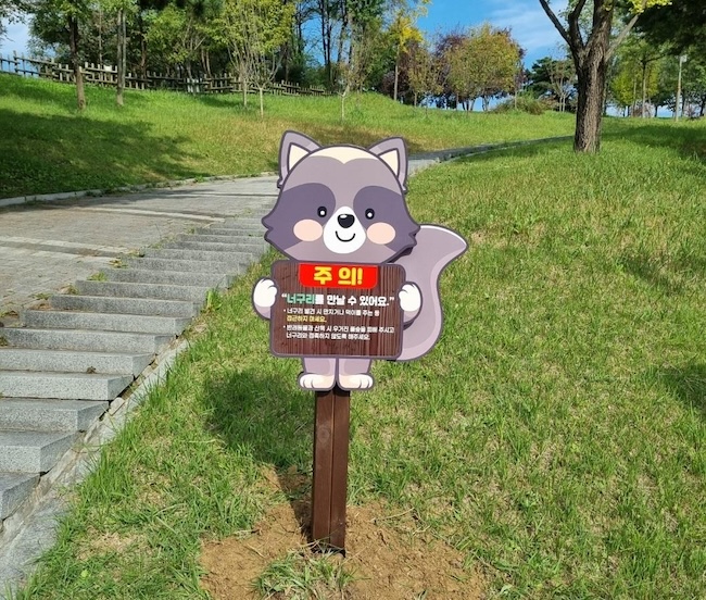 A watch-out sign for raccoons. (Image courtesy of Yonhap)