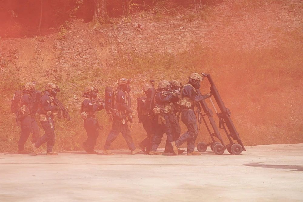 American soldiers from the 59th Chemical, Biological, Radiological, Nuclear Company conduct missions during a rotational deployment near the Demilitarized Zone separating the two Koreas, in this photo released by the Indo-Pacific Command on Nov. 29, 2023.