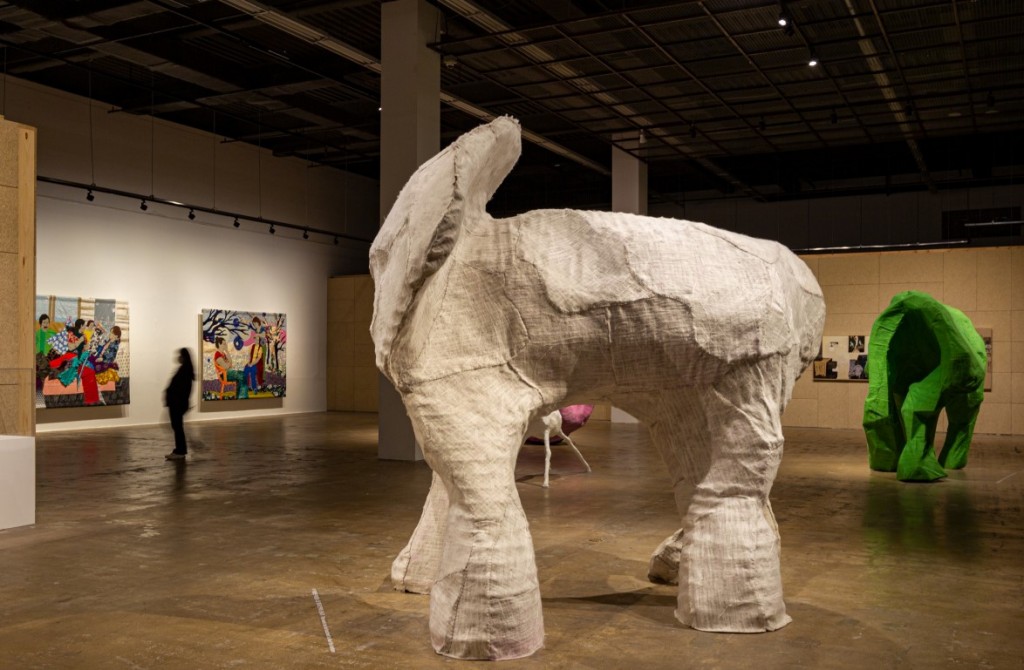 "Elephant without trunk," a work by South Korean artist Oum Jeong-soon, is displayed during a media showcase for the 14th Gwangju Biennale in the city of Gwangju, 268 kilometers south of Seoul, on April 5, 2023, in this file photo. (Yonhap)