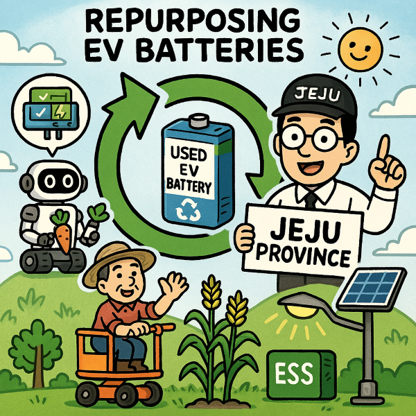 Jeju aims to establish a regional battery circular economy model, leveraging the residual value of used EV batteries to create a closed-loop resource system. (Image created by AI/ChatGPT)