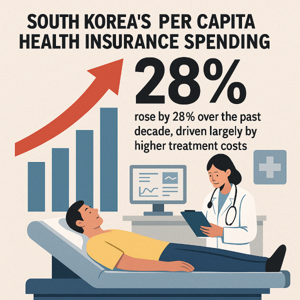 South Korea’s per capita health insurance spending has surged by 28% over the past decade, fueled primarily by rising treatment costs rather than an increase in the frequency of medical visits. (Image created by AI/ChatGPT)