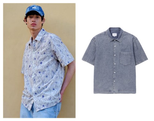 Hazzys' "Flower Open-Collar Shirt" and Epigram's "Short-Sleeved Denim Shirt" (Images courtesy of LF and Kolon FnC)