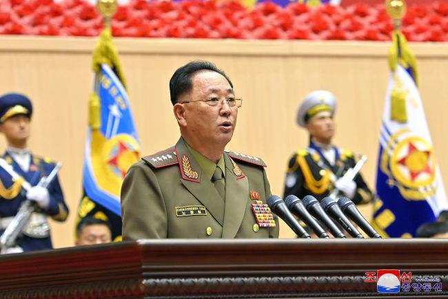 This file image from the Korean Central News Agency, published Nov. 18, 2024, shows North Korean Defense Minister No Kwang-chol during a military event in Pyongyang. (Yonhap)