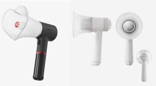 Light sticks of boy group The Boyz (left) and girl group QWER (Image sources: KREAM, WITHMUU captures).