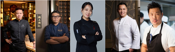 Renowned chefs join hands at the Tasting Room of the Wine & Dine Festival (Left to right: Menex Cheung, Cheung Yat Fung, Jung Ji-sun, Jayson Tang, Andrew Wong)