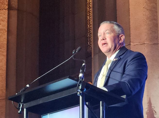 U.S. Assistant Secretary of State for East Asian and Pacific Affairs Michael DeSombre speaks during an event celebrating the Korean National Day and Armed Forces Day in Washington on Nov. 14, 2025. (Yonhap)