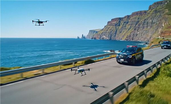 A conceptual rendering of an AI-powered drone for public safety use. (Photo courtesy of the Jeju Autonomous Police Committee)