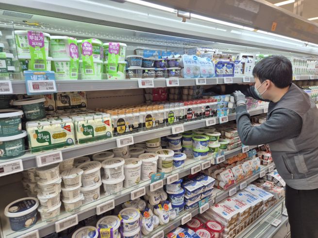 Korea’s Dairy Aisle Tells a Story of Aging Society and Changing Tastes. Photo shows the dairy section at an E-Mart store. (Courtesy of E-Mart.)