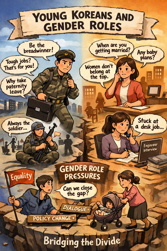 Gender Expectations Continue to Shape Careers and Family Life for Korean Youth (Image supported by Chat GPT)