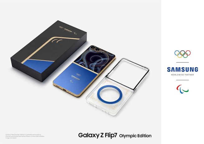 This image, provided by Samsung Electronics Co., on Jan. 27, 2026, shows the Galaxy Z Flip 7 Olympics Edition. (Yonhap)